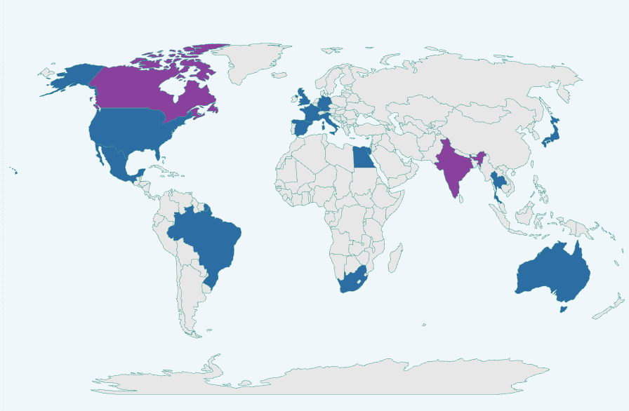 Interactive world map showing visited, lived, and want-to-go countries